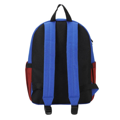 Backpack with blue straps and red accents on a white background
