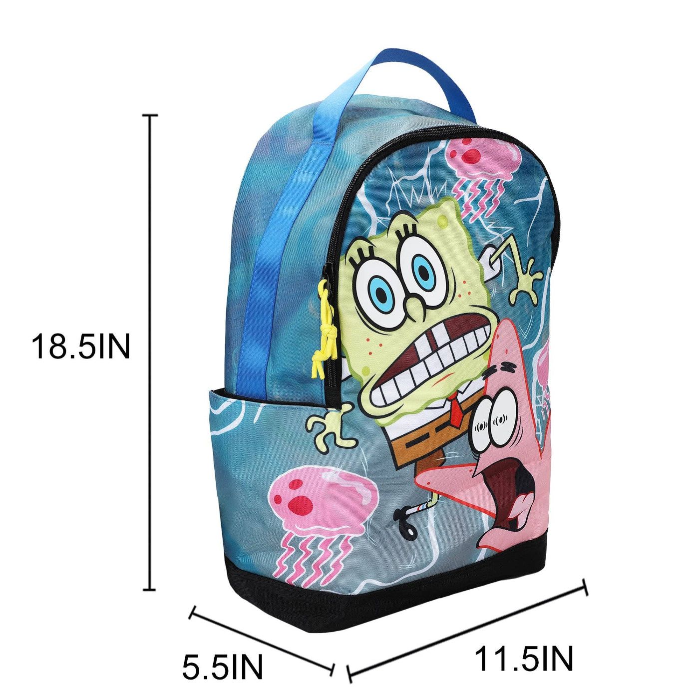 Backpack with Spongebob Squarepants and Patrick cartoon characters on a white background