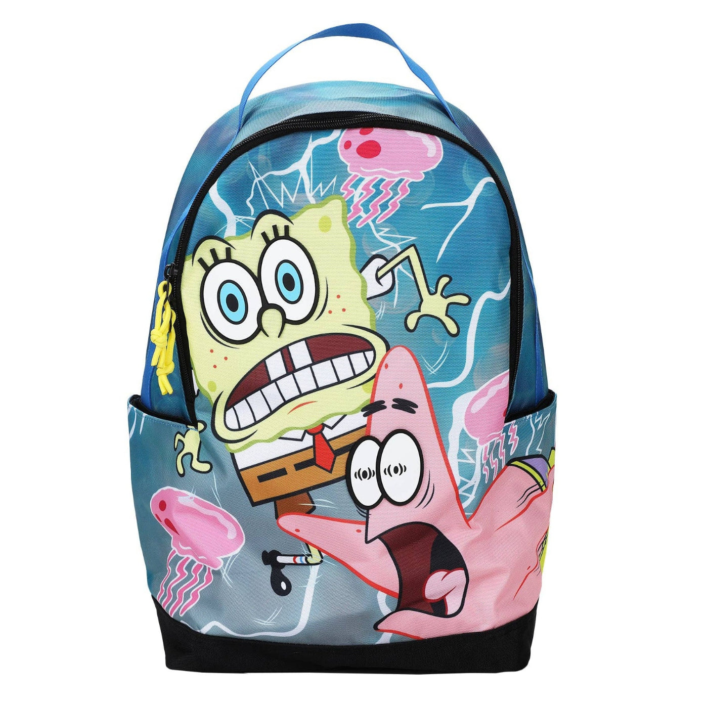 Backpack with Spongebob Squarepants and Patrick cartoon characters on a white background