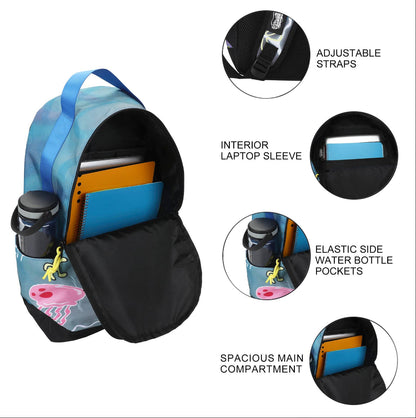 Backpack with Spongebob Squarepants and Patrick cartoon characters on a white background