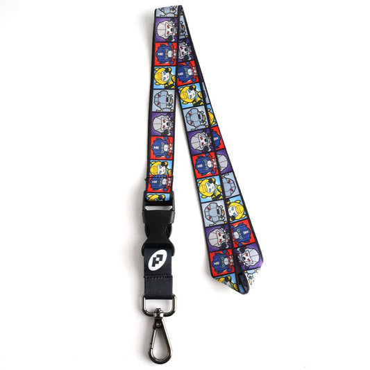 Lanyard with Transformers chibi cartoon characters pattern on a white background