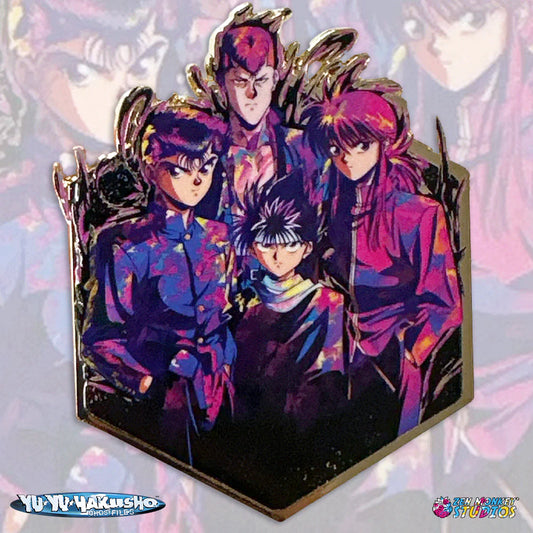 Colorful anime-style Painterly Series:  Yu Yu Hakusho 90s Team Yusuke - Limited Edition Pin collectible with gold accents on a gradient background